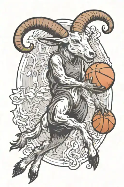 a goat playing basketball slam dunking tattoo design idea