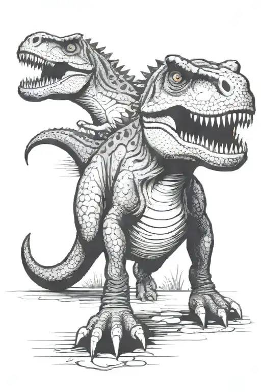 t-rex wearing crocs shoe looking straight tattoo design idea