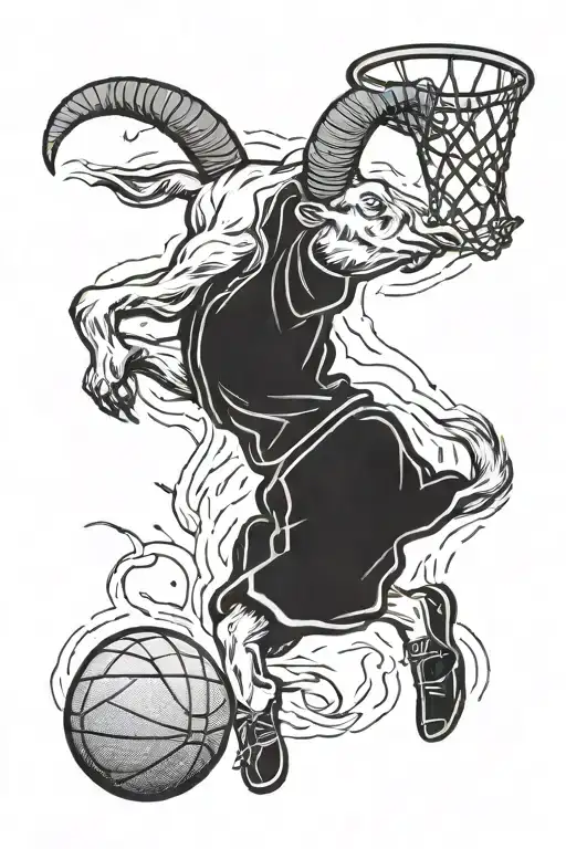 a goat playing basketball slam dunking tattoo design idea