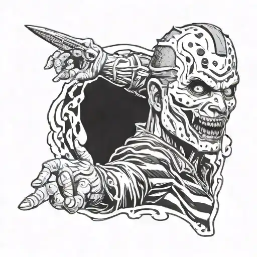 jason vorhees holding Freddy Krueger head tattoo design idea