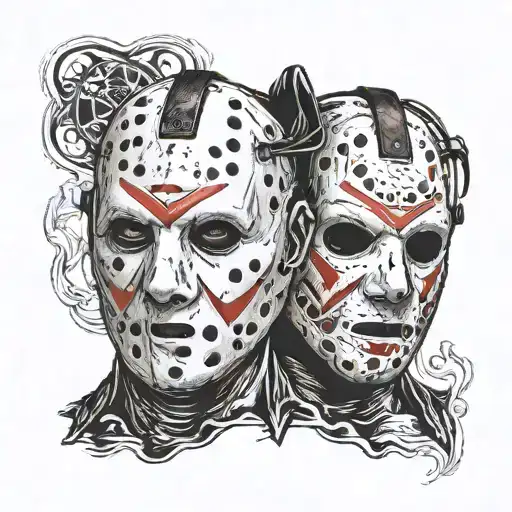 jason vorhees mask split in half tattoo design idea