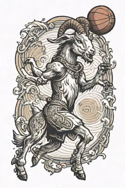 a goat playing basketball slam dunking tattoo design idea