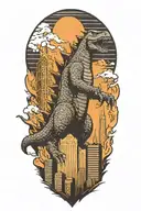 Godzilla towering over skyscrapers tattoo design idea