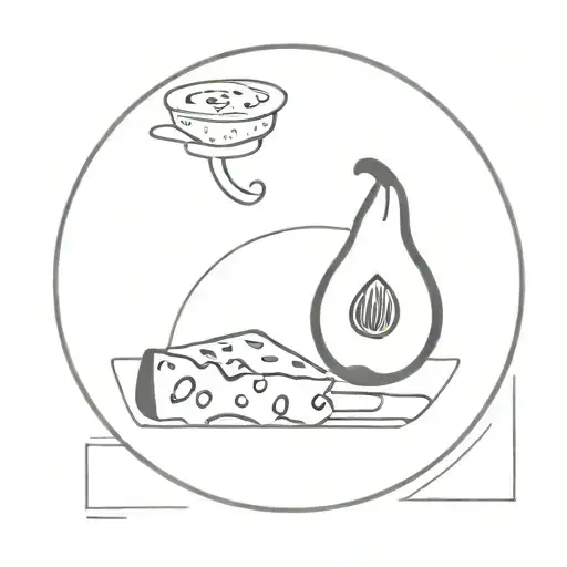 plate with cheese and a fig on it  tattoo design idea