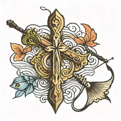 cross with a fishing pole   tattoo design idea