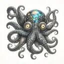 A cosmic kraken with eyes made of galaxies and stars tattoo design idea