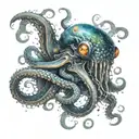 A cosmic kraken with eyes made of galaxies and stars tattoo design idea