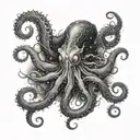 A cosmic kraken with eyes made of galaxies and stars tattoo design idea