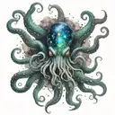 A cosmic kraken with eyes made of galaxies and stars tattoo design idea