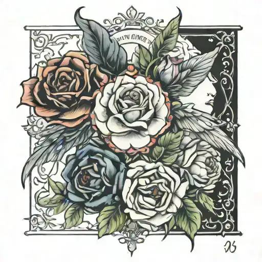 Classic books, Childrens names, hearts, Wonder Woman, Scorpio, Taurus, Birds, Peonies, Roses tattoo design idea