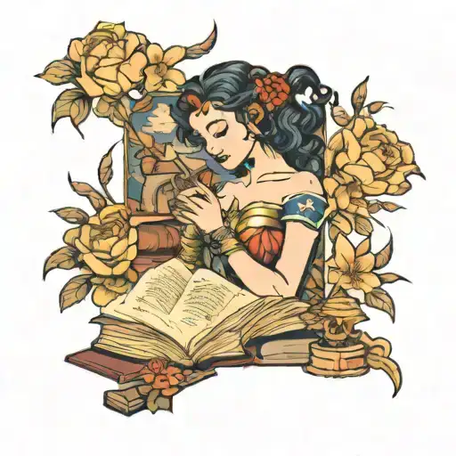 Books, Scorpio, Taurus, Wonder Woman, Flowers, Alex, Sammy, Charles tattoo design idea