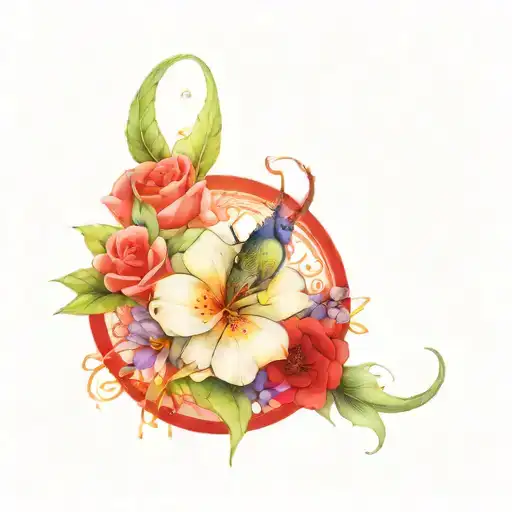 Alex, Sammy, Charles, Scorpio zodiac, Taurus zodiac, DC Comics Classic Wonder Wowan, flowers, birds, red hearts tattoo design idea