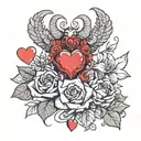 Alex, Sammy, Charles, Scorpio zodiac, Taurus zodiac, DC Comics Classic Wonder Wowan, flowers, birds, red hearts tattoo design idea