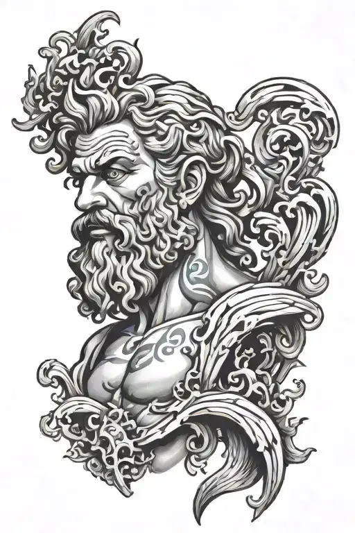 teen poseidon god tattoo design idea