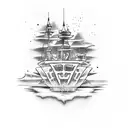 burning ship tattoo design idea