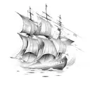 burning ship tattoo design idea