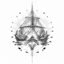 burning ship tattoo design idea