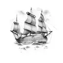 burning ship tattoo design idea