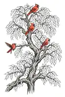 weeping willow tree with cardinal bird tattoo design idea