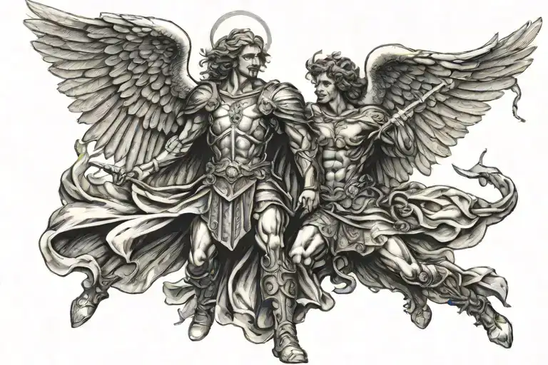 archangel Michael slaying satan tattoo design idea