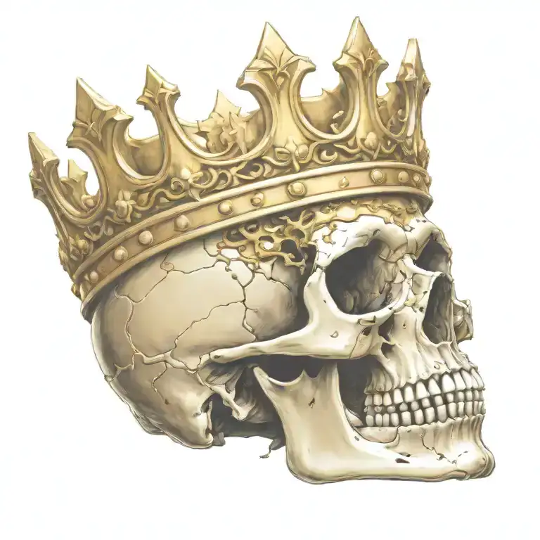 skull wearing the golden crown of King Arthur tattoo design idea