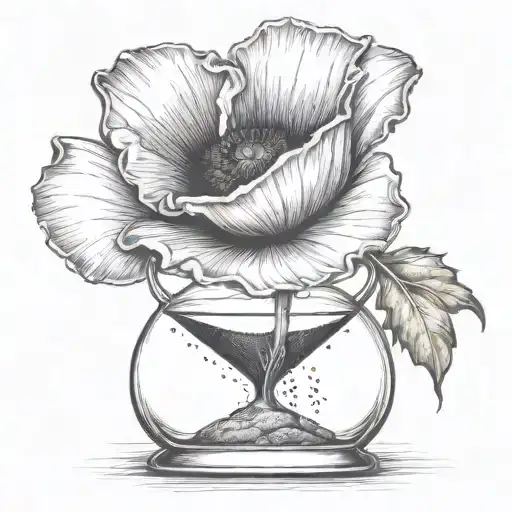 single red poppy flower in an hourglass vase tattoo design idea
