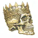 skull wearing the golden crown of King Arthur tattoo design idea