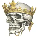 skull wearing the golden crown of King Arthur tattoo design idea