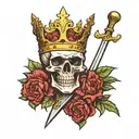 skull wearing the golden crown of King Arthur tattoo design idea