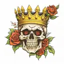 skull wearing the golden crown of King Arthur tattoo design idea