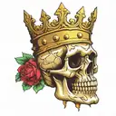 skull wearing the golden crown of King Arthur tattoo design idea