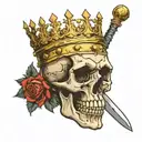 skull wearing the golden crown of King Arthur tattoo design idea