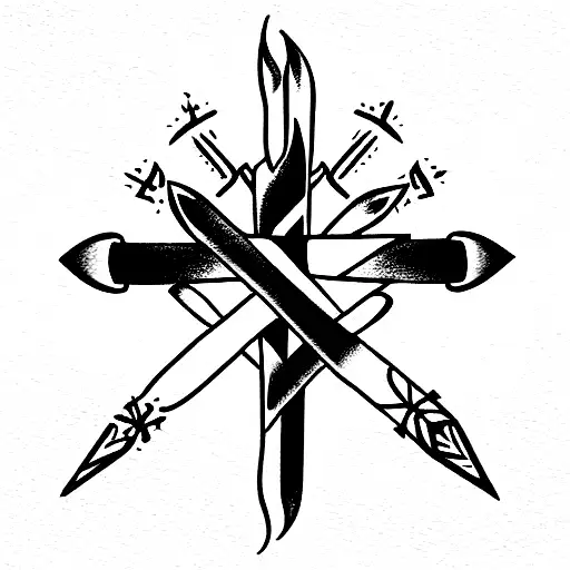 three swords crossed tattoo design idea