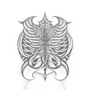 A cursive script spelling out the word 'harmony' with angel wings extending from the letters tattoo design idea