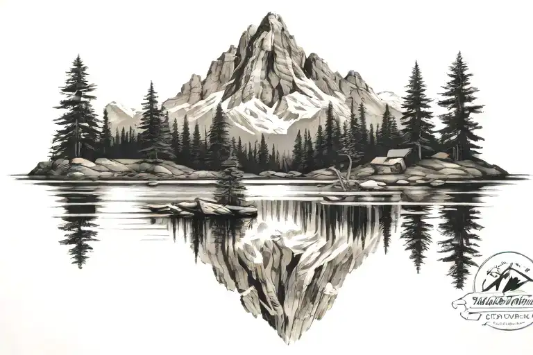 mountain and lake scene tattoo design idea