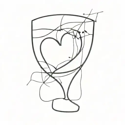broken glass of wine with heart inside surrounded tattoo design idea