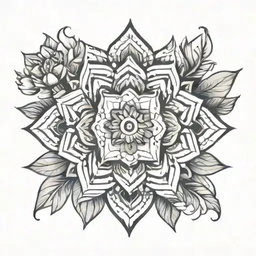 Flower with geomtric mandala design incorporating elements tattoo design idea