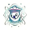 A cute casper-type cartoony sheet ghost trapped in an infinity sign saying boo tattoo design idea