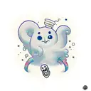 A cute casper-type cartoony sheet ghost trapped in an infinity sign saying boo tattoo design idea