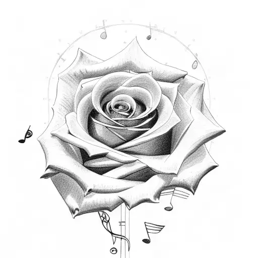 Rose and cross and music notes tattoo design idea