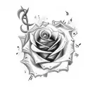Rose and graveyard cross and music notes tattoo design idea