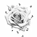 Rose and graveyard cross and music notes tattoo design idea