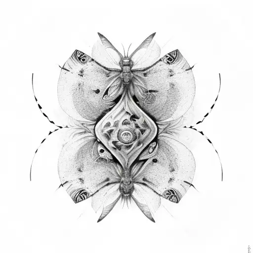 Butterfly moth yin yang warped reflection twist tattoo design idea