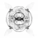 Butterfly moth yin yang warped reflection twist tattoo design idea