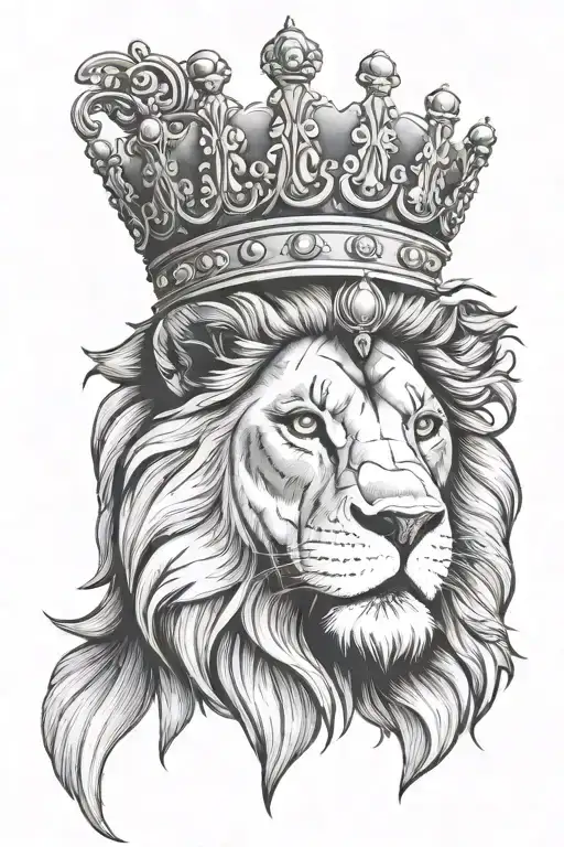 male lion face with princess crown   tattoo design idea
