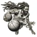 Greek go with dreadlocks holding a flamming basketball tattoo design idea