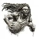 Greek go with dreadlocks holding a flamming basketball tattoo design idea