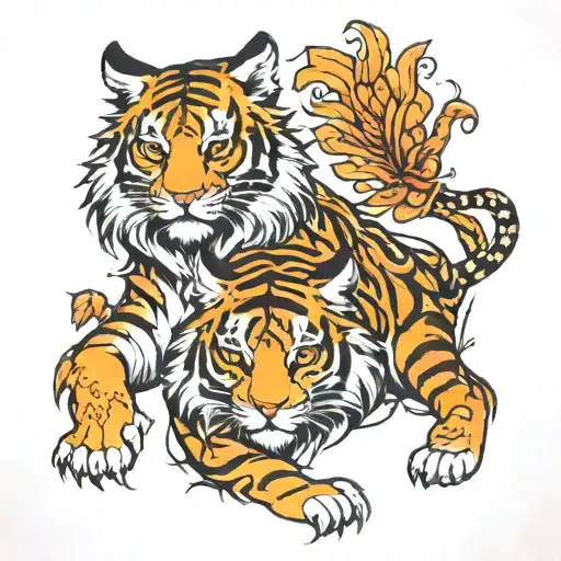 PHOENIX + TIGER CUB tattoo design idea