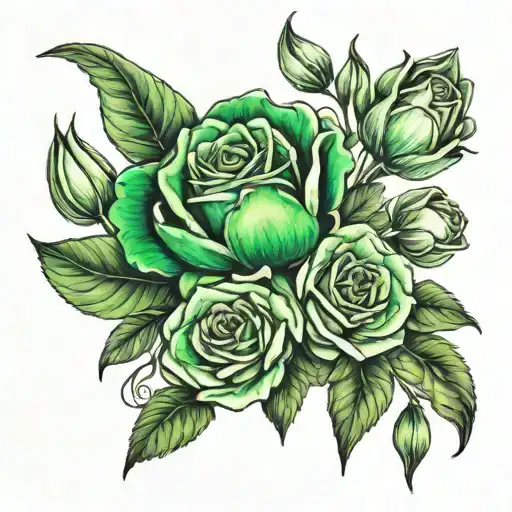 green, roses, tulips, name lee tattoo design idea