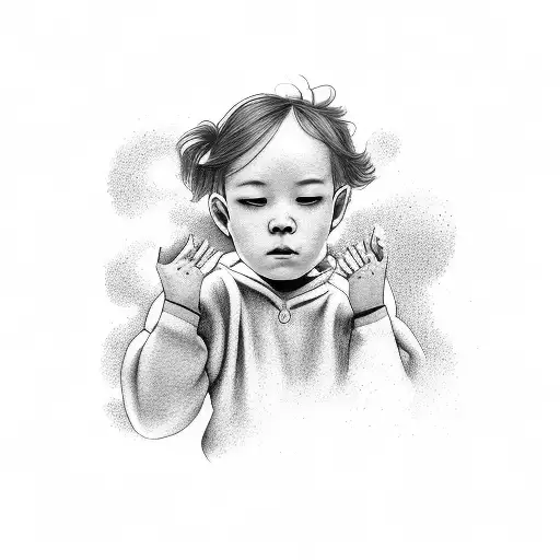 kids hand holding adults hand and kids hair fades into eyelashes floating in the air  tattoo design idea